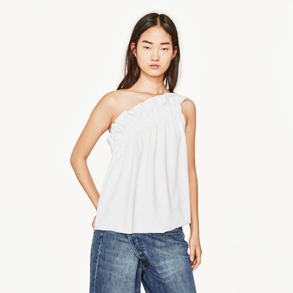 Zara Assymetrical White One-shoulder Blouse